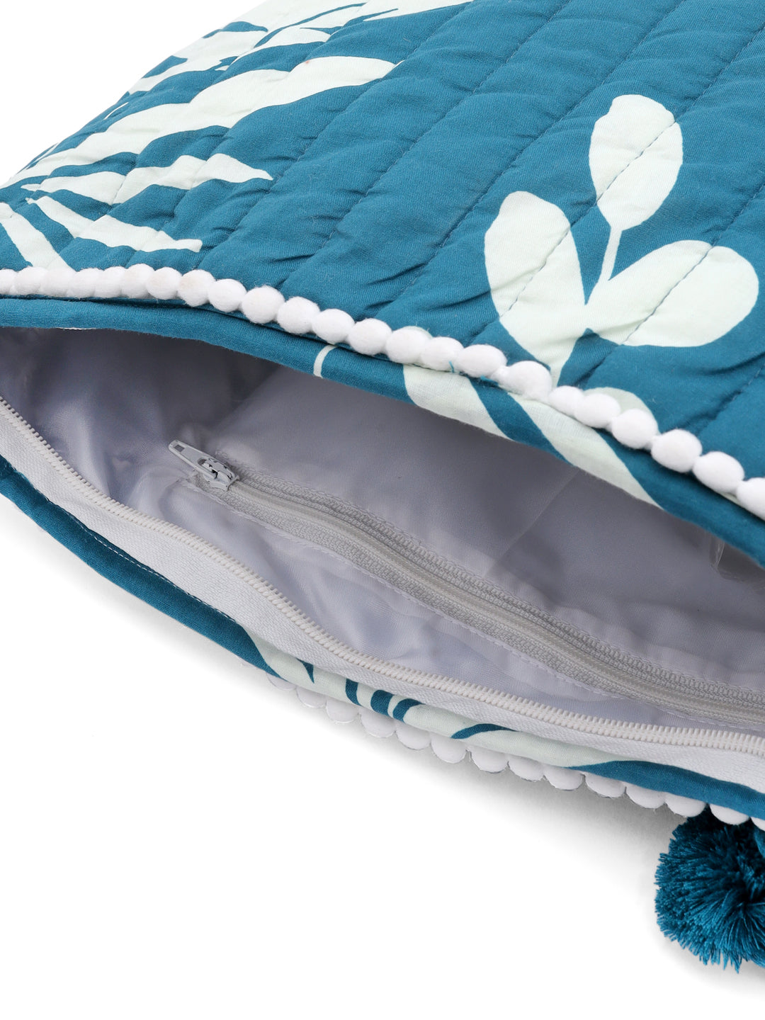 Blue Elegant Floral Cotton Pouch Bag