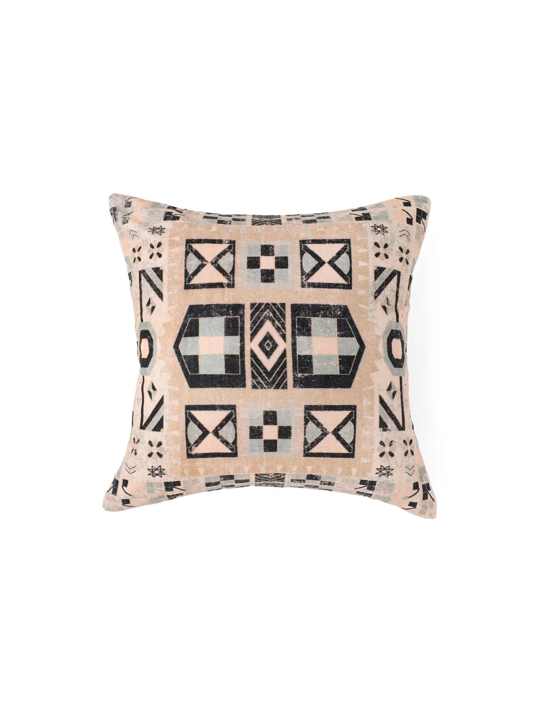 Velvet Beige Colour Geometric Cushion Covers - SanskrutiHomes