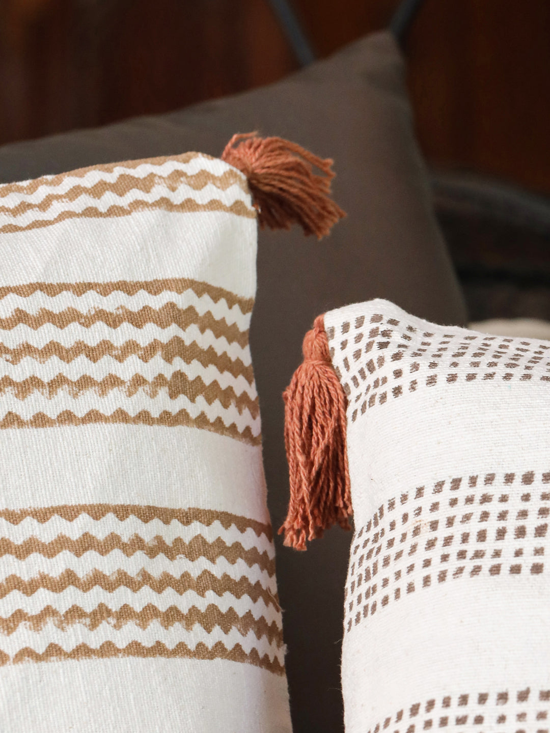 Cotton Brown Colour Geometric Cushion Covers