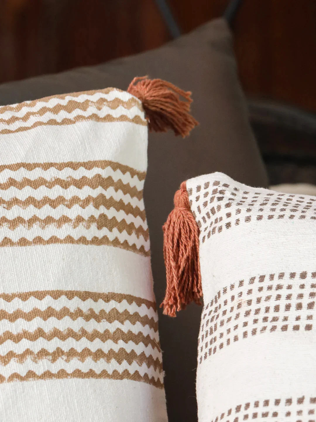 Cotton Brown Colour Geometric Cushion Covers - SanskrutiHomes