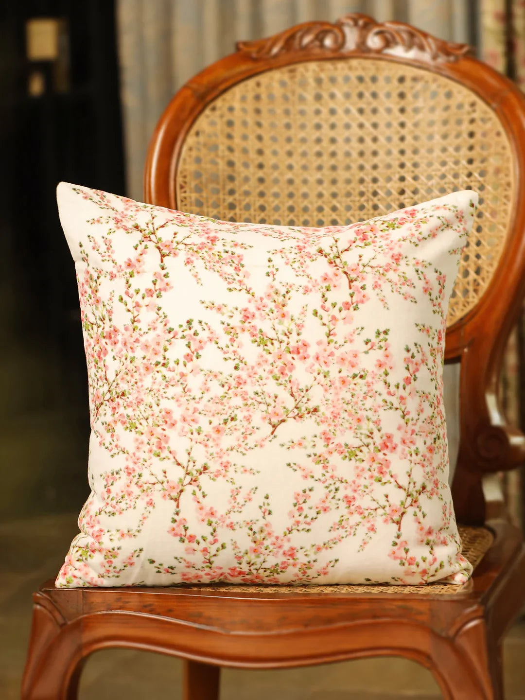Pink Color Floral Print Square Cushion Covers