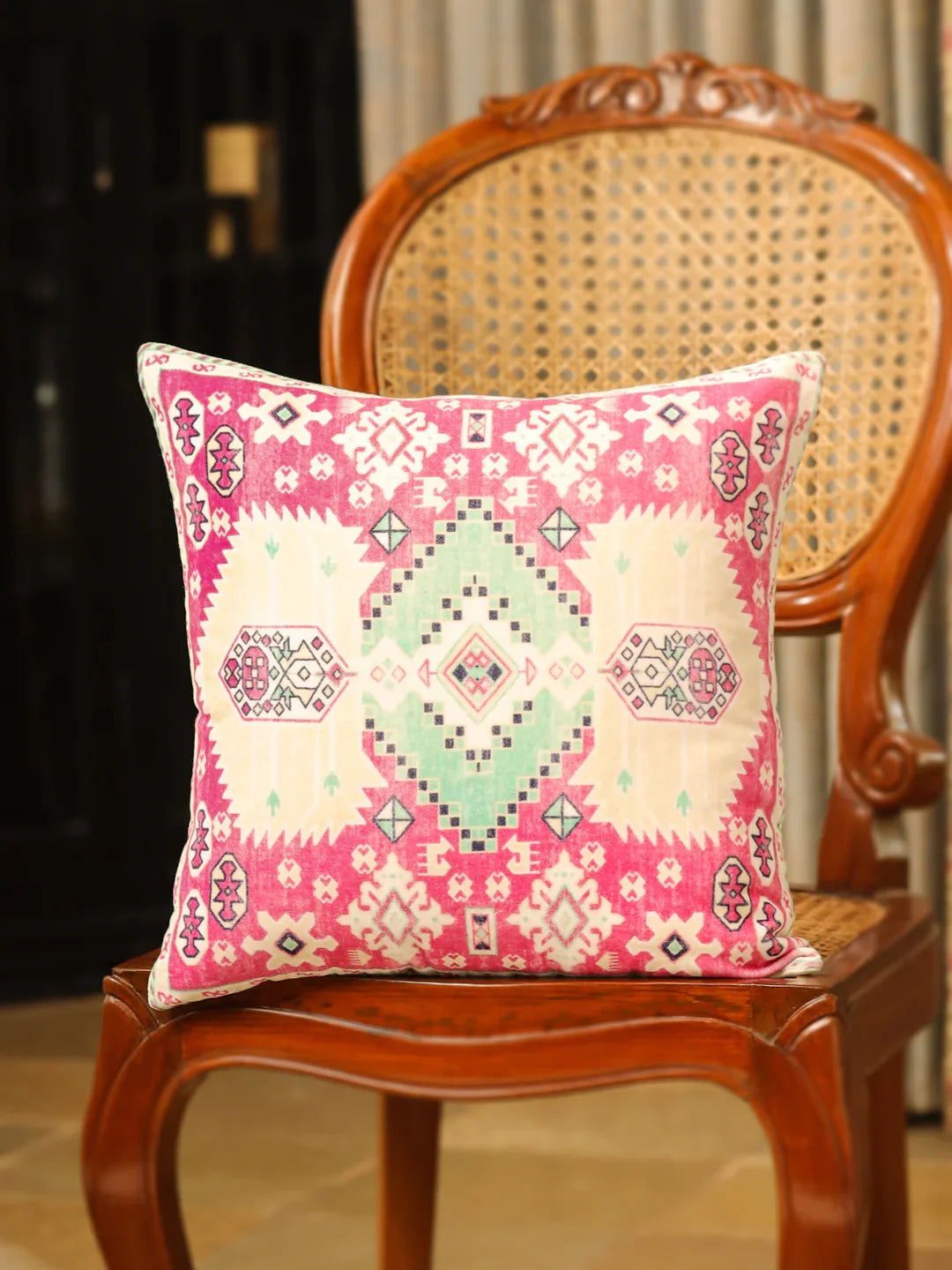 Velvet Pink Colour Geometric Cushion Covers - SanskrutiHomes
