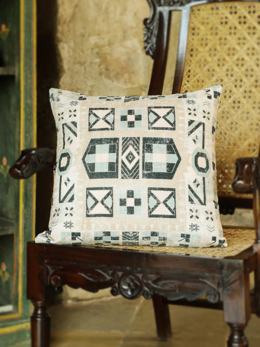 Beige Color Geometric Squared Velvet Cushion Covers
