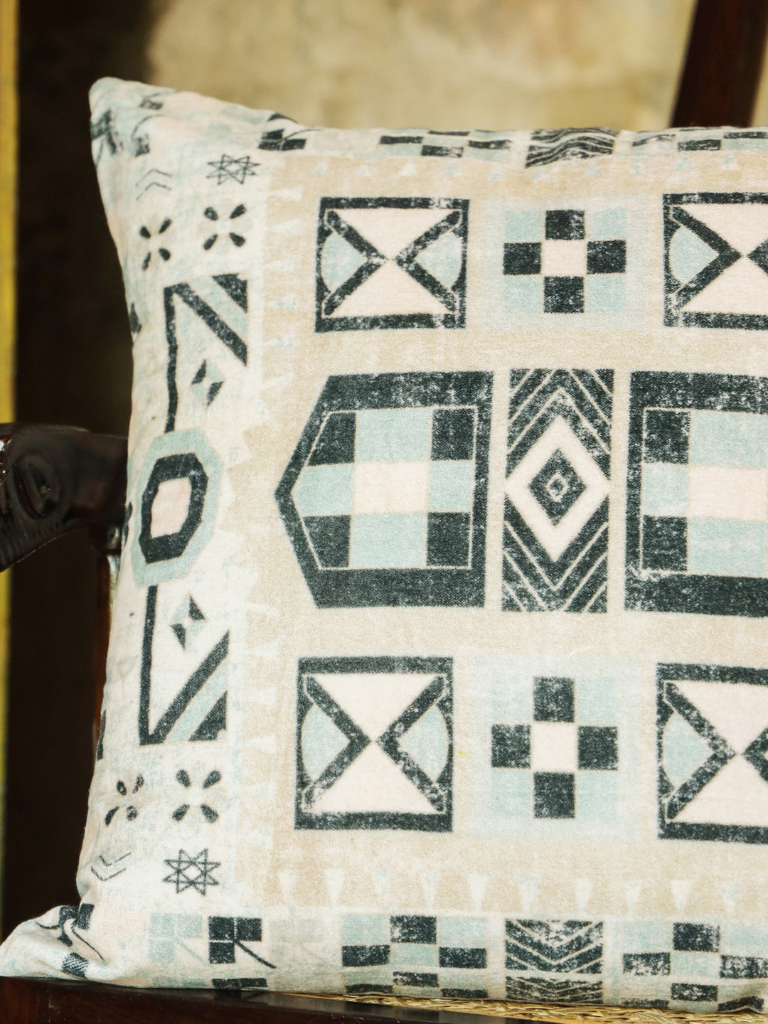 Beige Color Geometric Squared Velvet Cushion Covers