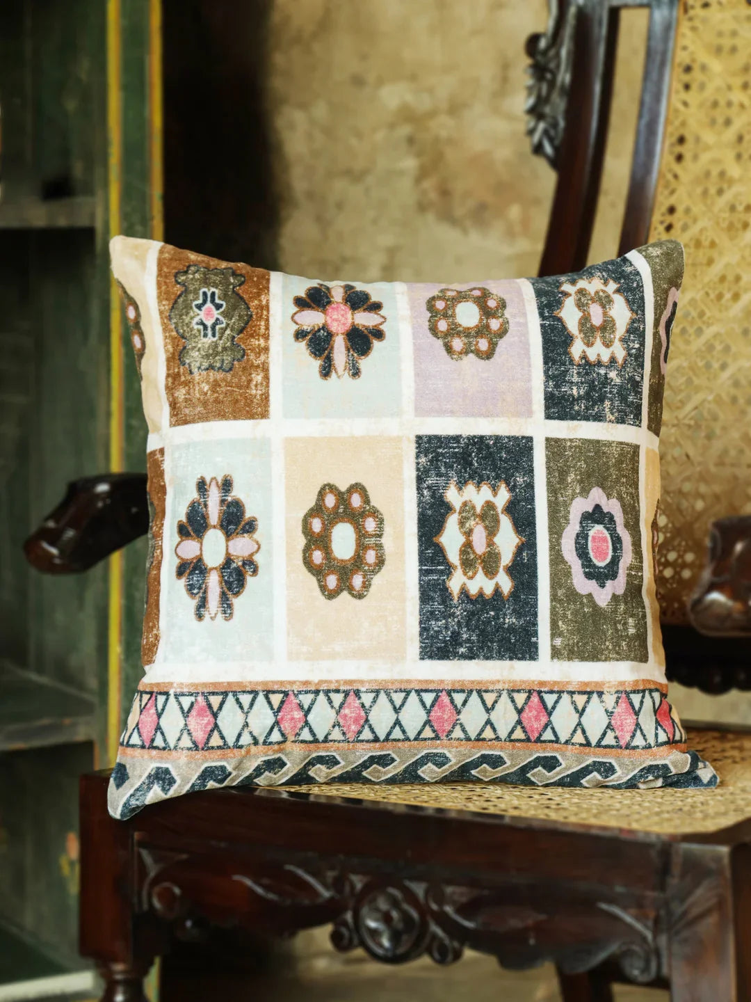 Velvet Multi Colour Geometric Cushion Covers - SanskrutiHomes