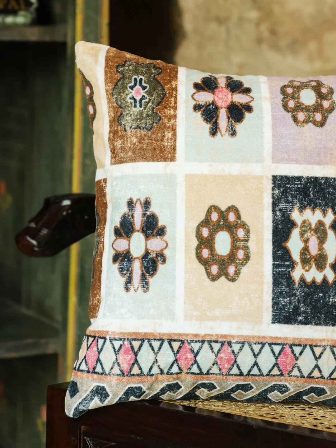 Velvet Multi Colour Geometric Cushion Covers - SanskrutiHomes