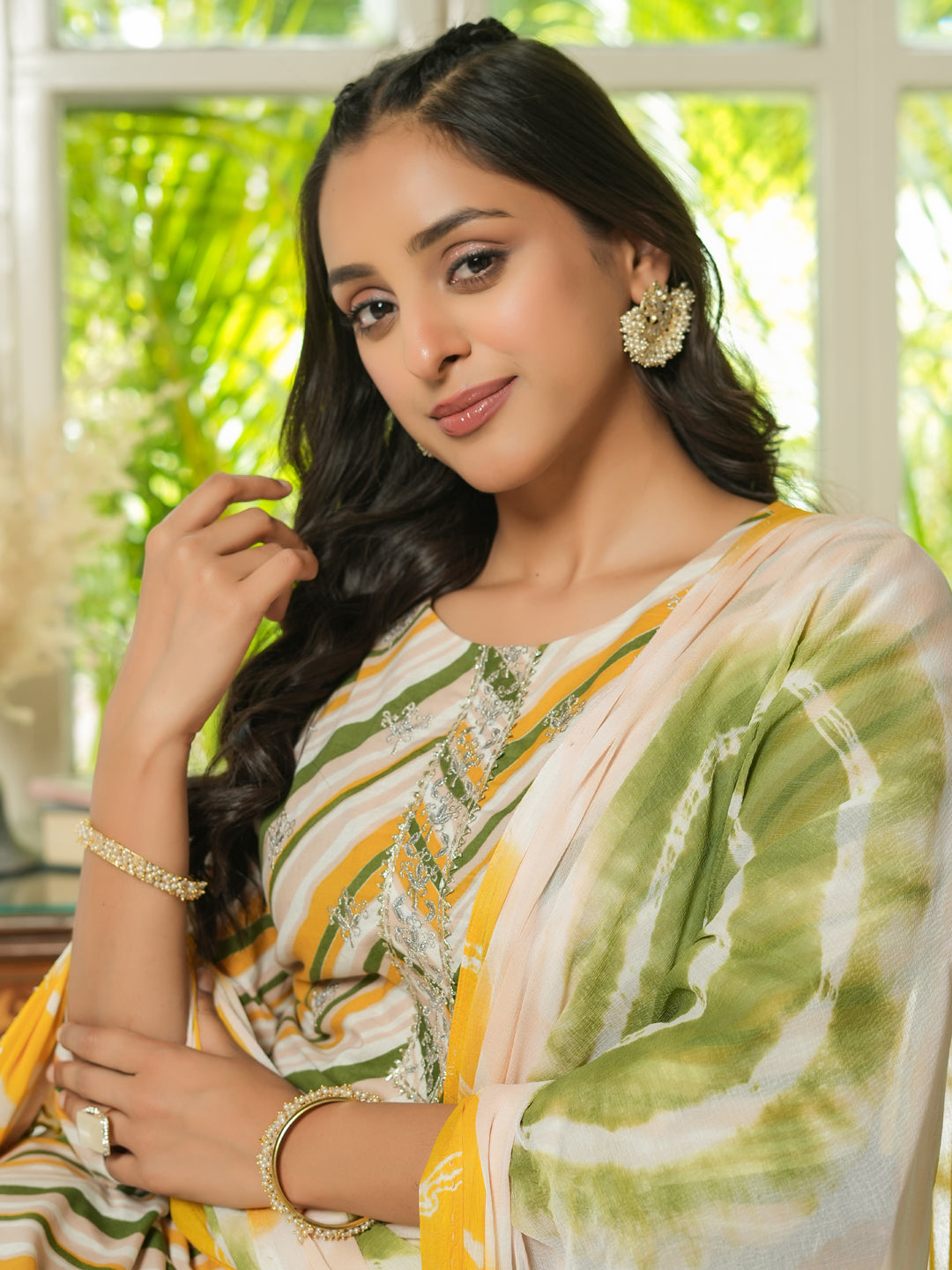 Women Pure Cotton Lehriya 3pcs Kurta Set