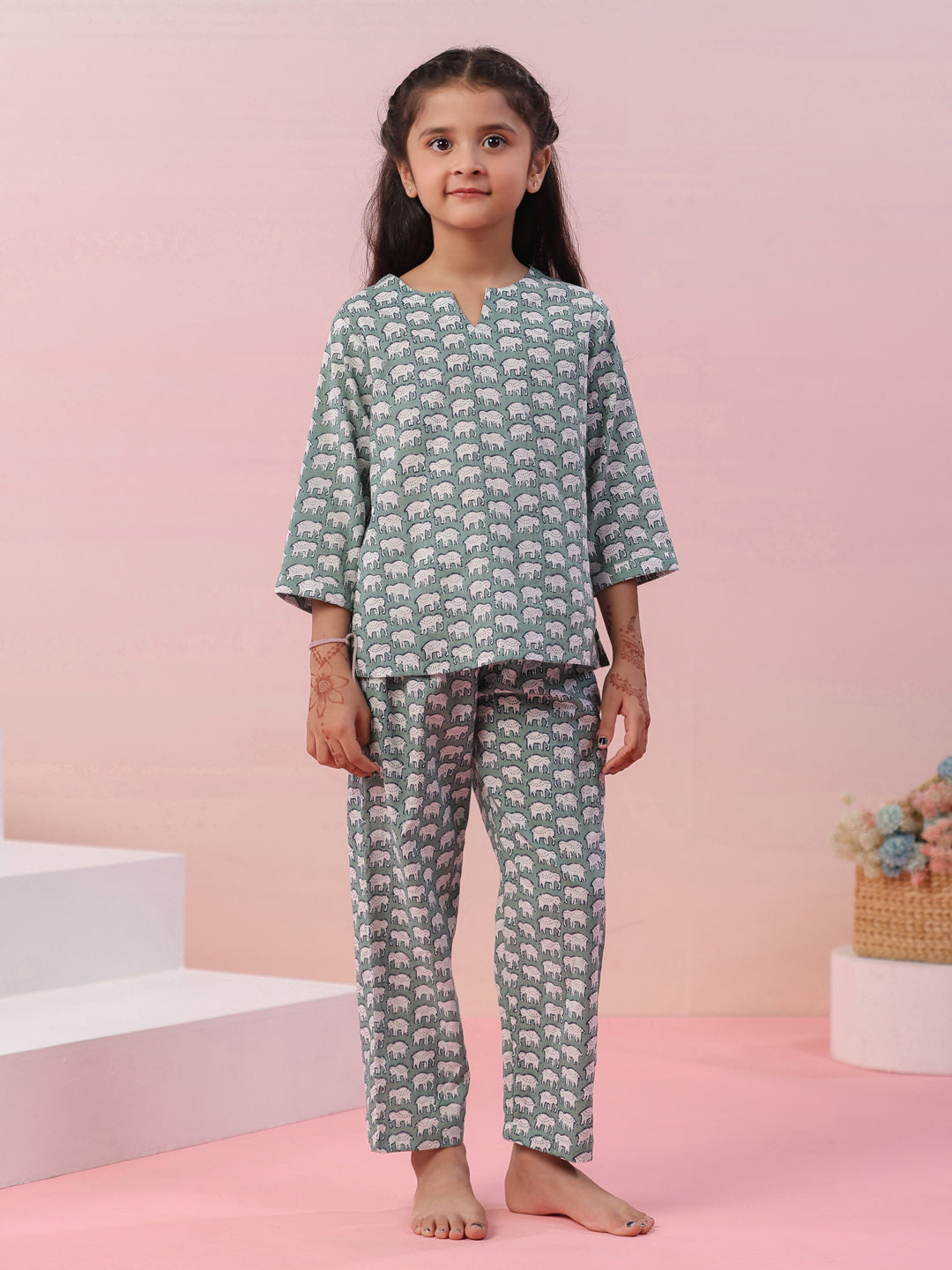 Elephant Printed Cotton Kids Night Suit