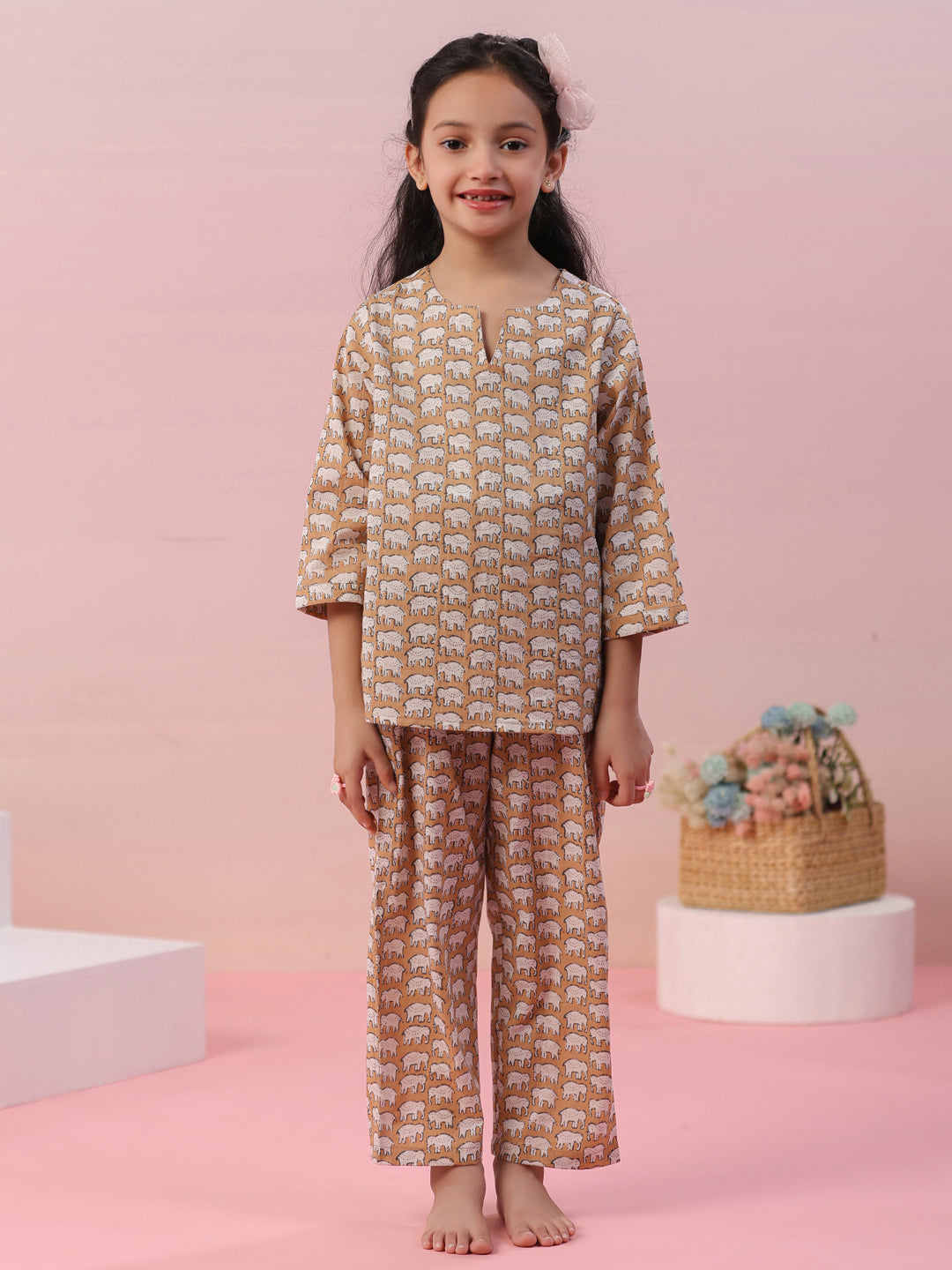 Elephant Printed Cotton Kids Night Suit