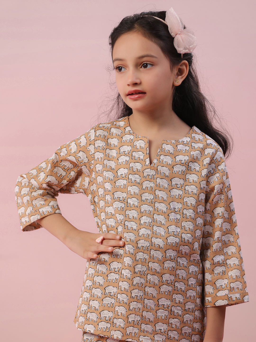 Elephant Printed Cotton Kids Night Suit - SanskrutiHomes
