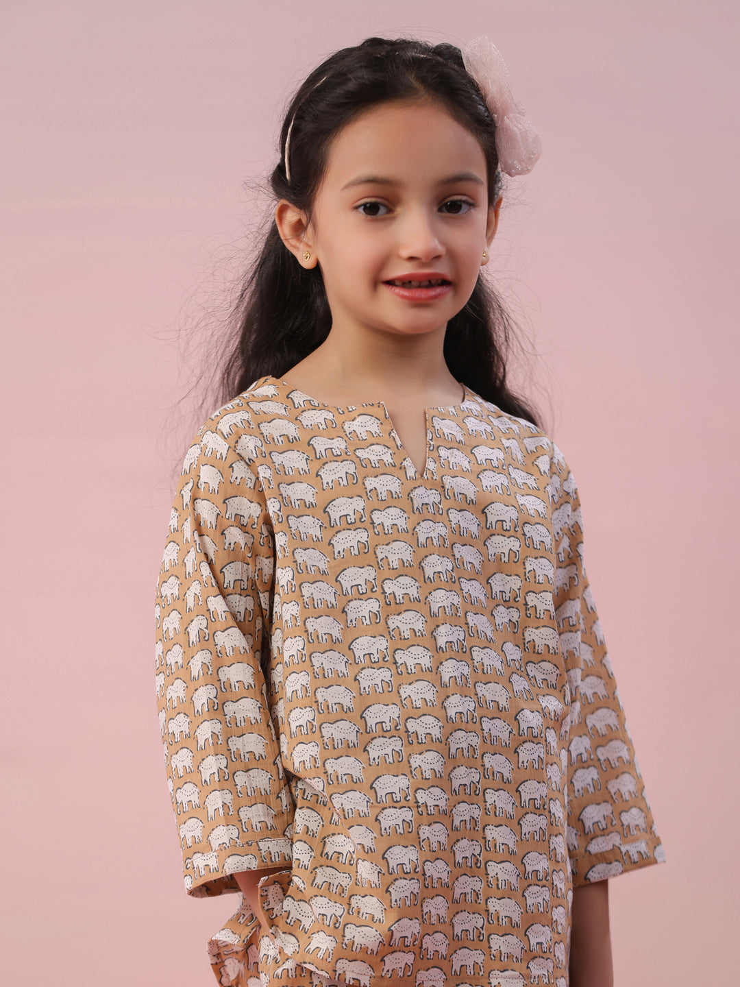 Elephant Printed Cotton Kids Night Suit - SanskrutiHomes