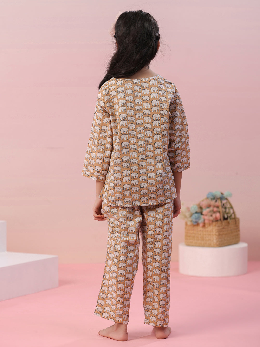Elephant Printed Cotton Kids Night Suit - SanskrutiHomes