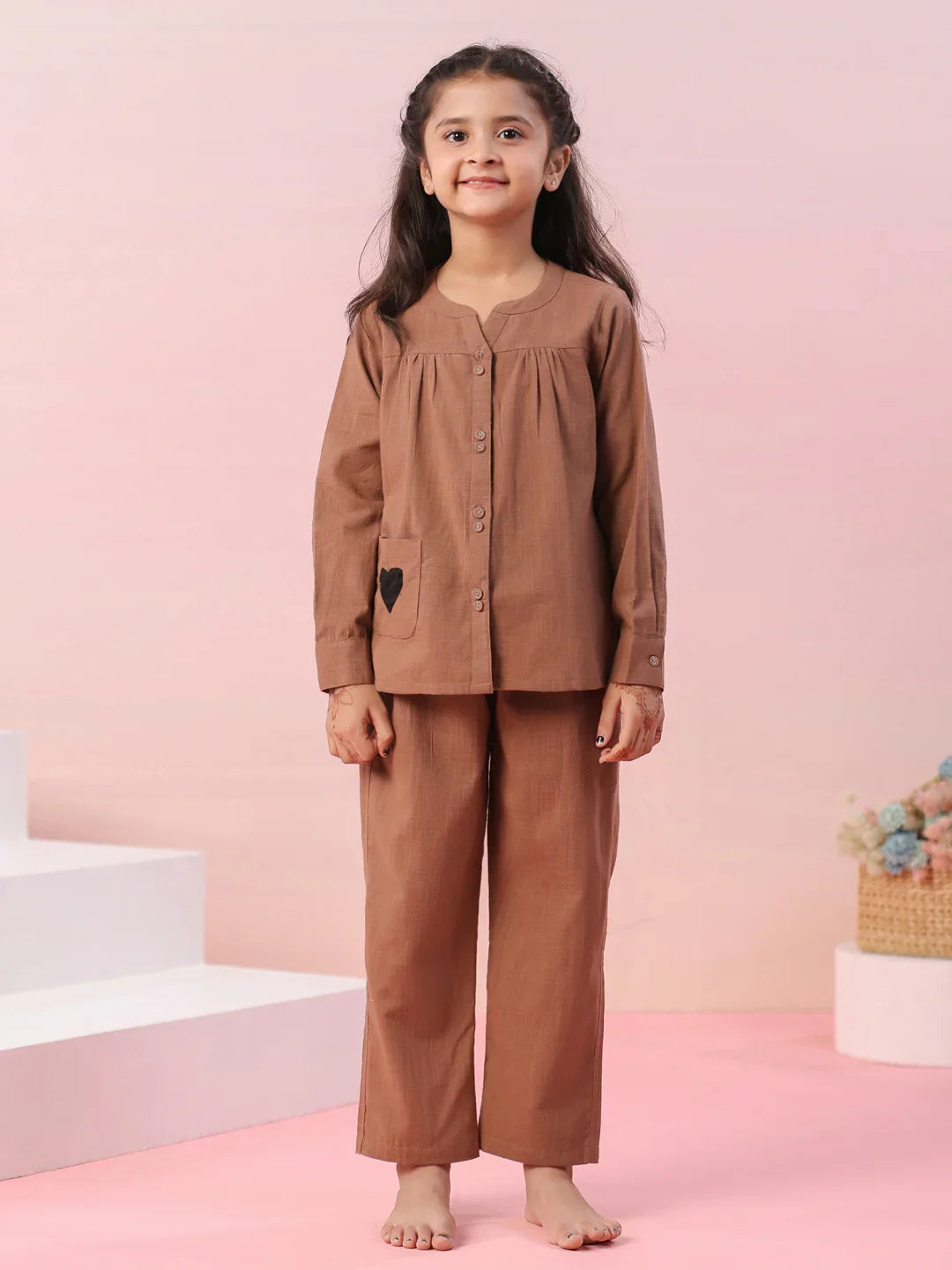 Brown Color Cotton Kids Night Suit - SanskrutiHomes
