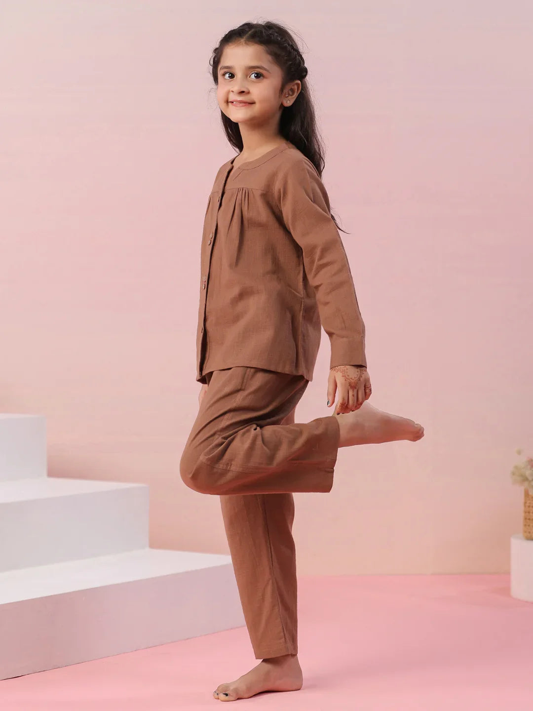 Brown Color Cotton Kids Night Suit - SanskrutiHomes
