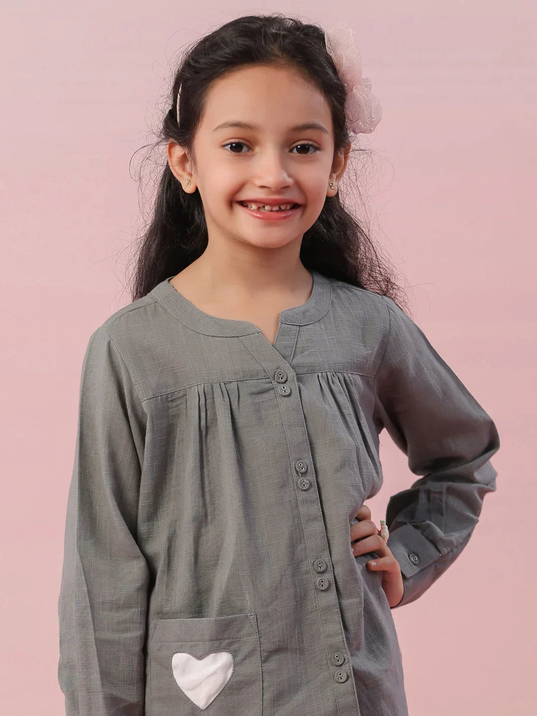 Grey Color Cotton Kids Night Suit - SanskrutiHomes