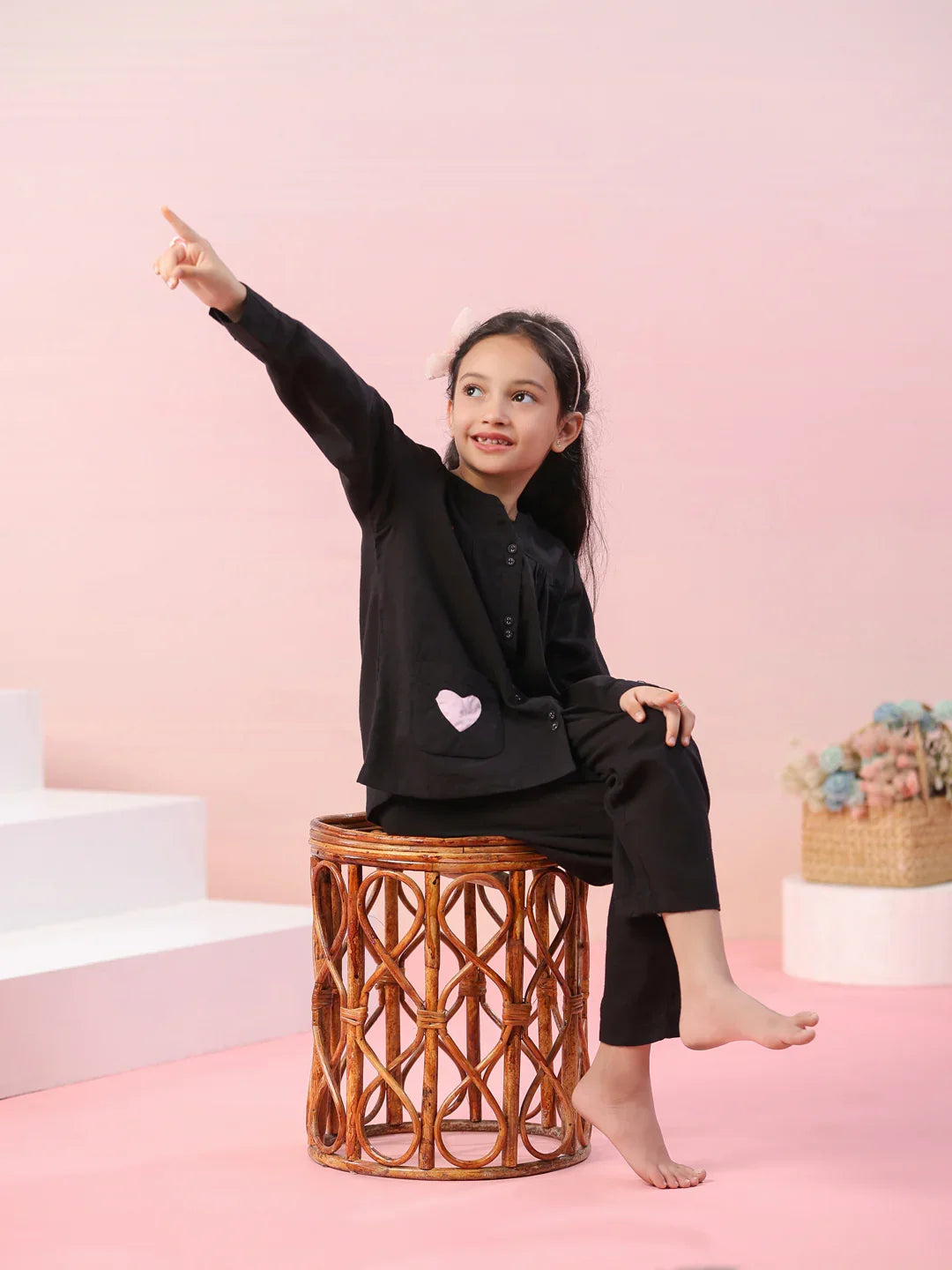 Black Round Neck Cotton Night Suit for Kids - SanskrutiHomes