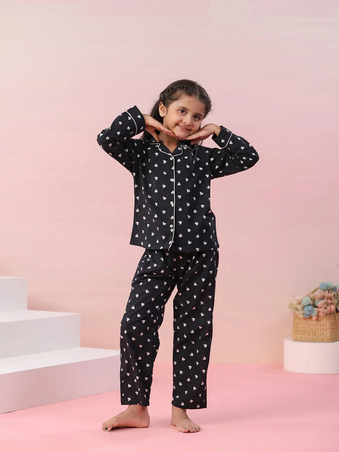 Heart Printed Cotton Night Suit for Kids - SanskrutiHomes