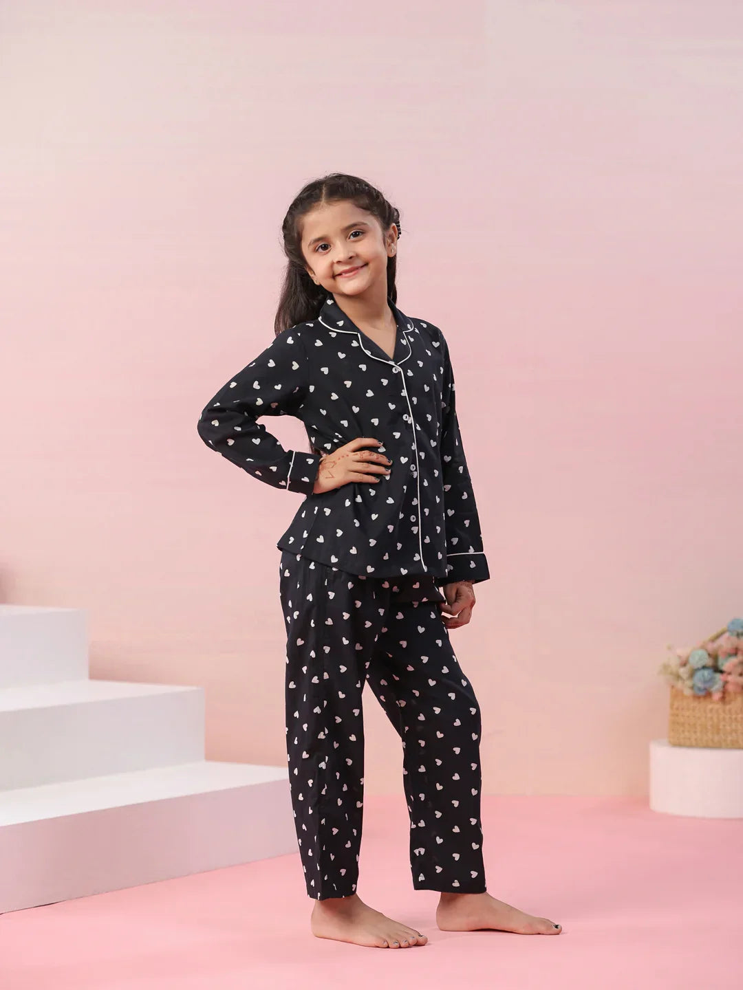 Heart Printed Cotton Night Suit for Kids - SanskrutiHomes
