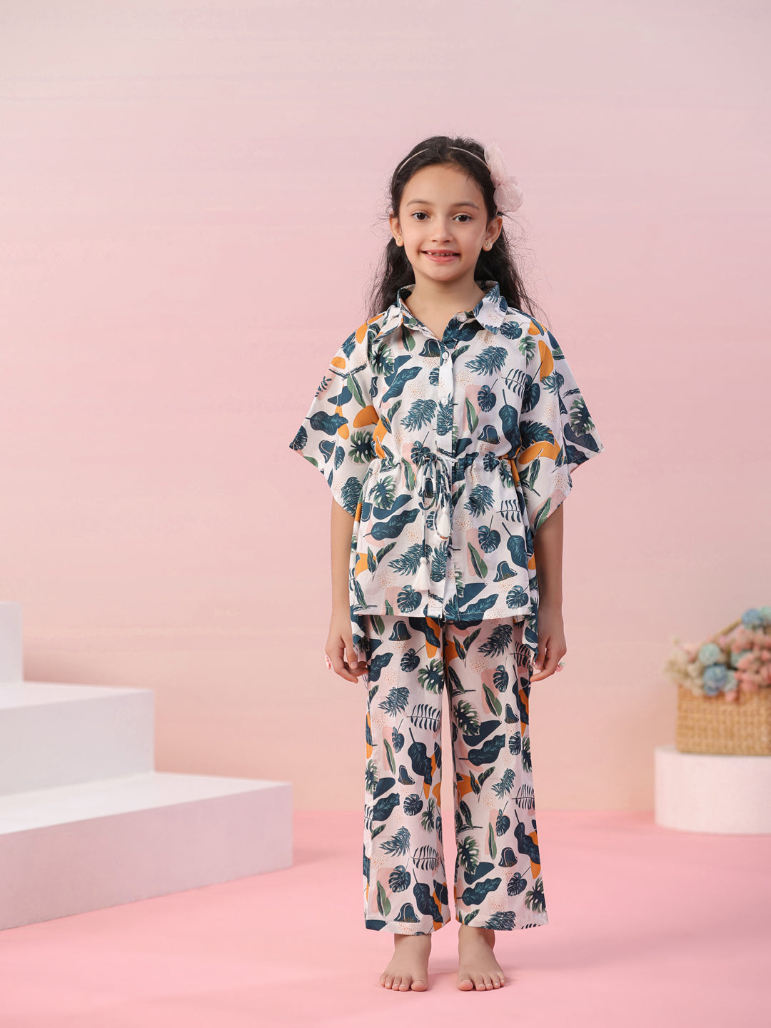 Floral Printed Cotton Kids Night Suits - SanskrutiHomes