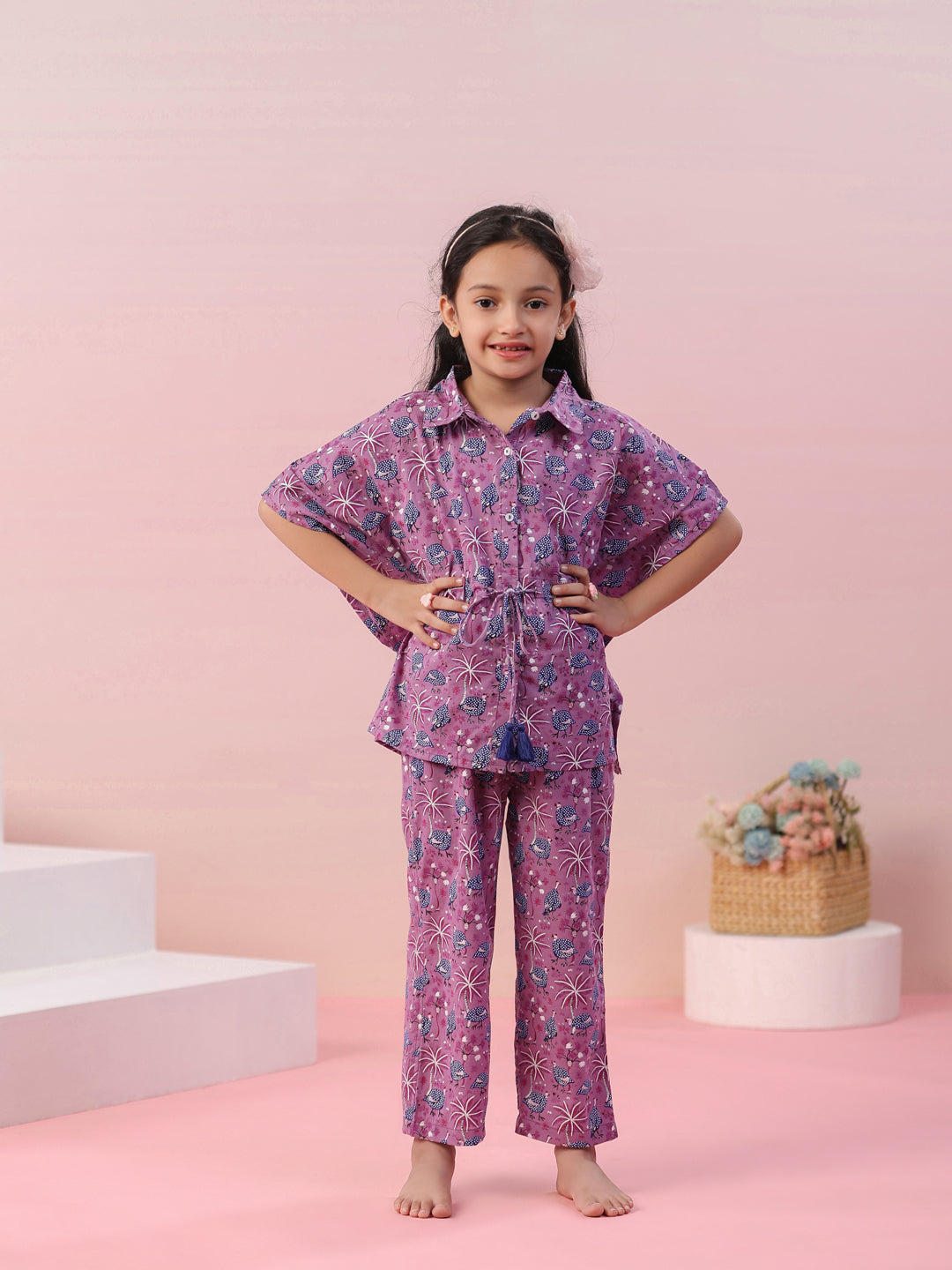 Floral Printed Cotton Night Suit For Kids