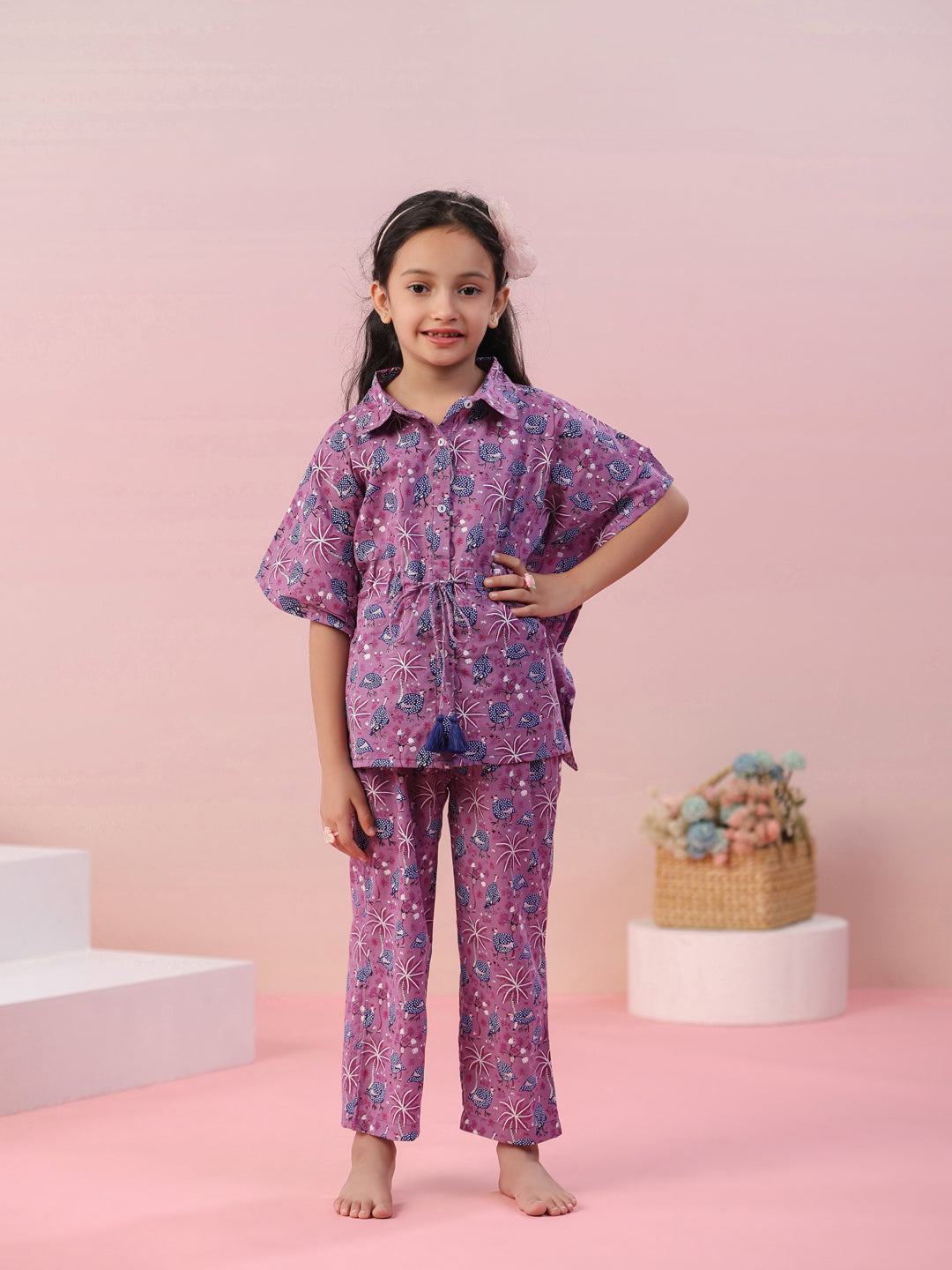 Floral Printed Cotton Night Suit For Kids