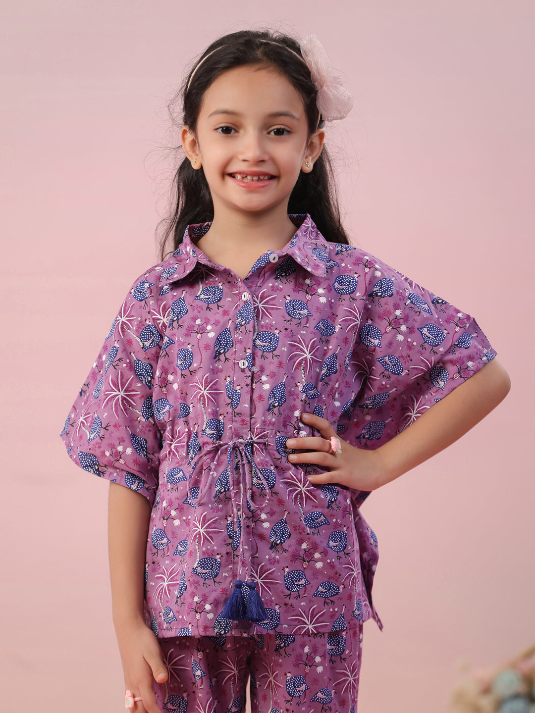 Floral Printed Cotton Night Suit For Kids