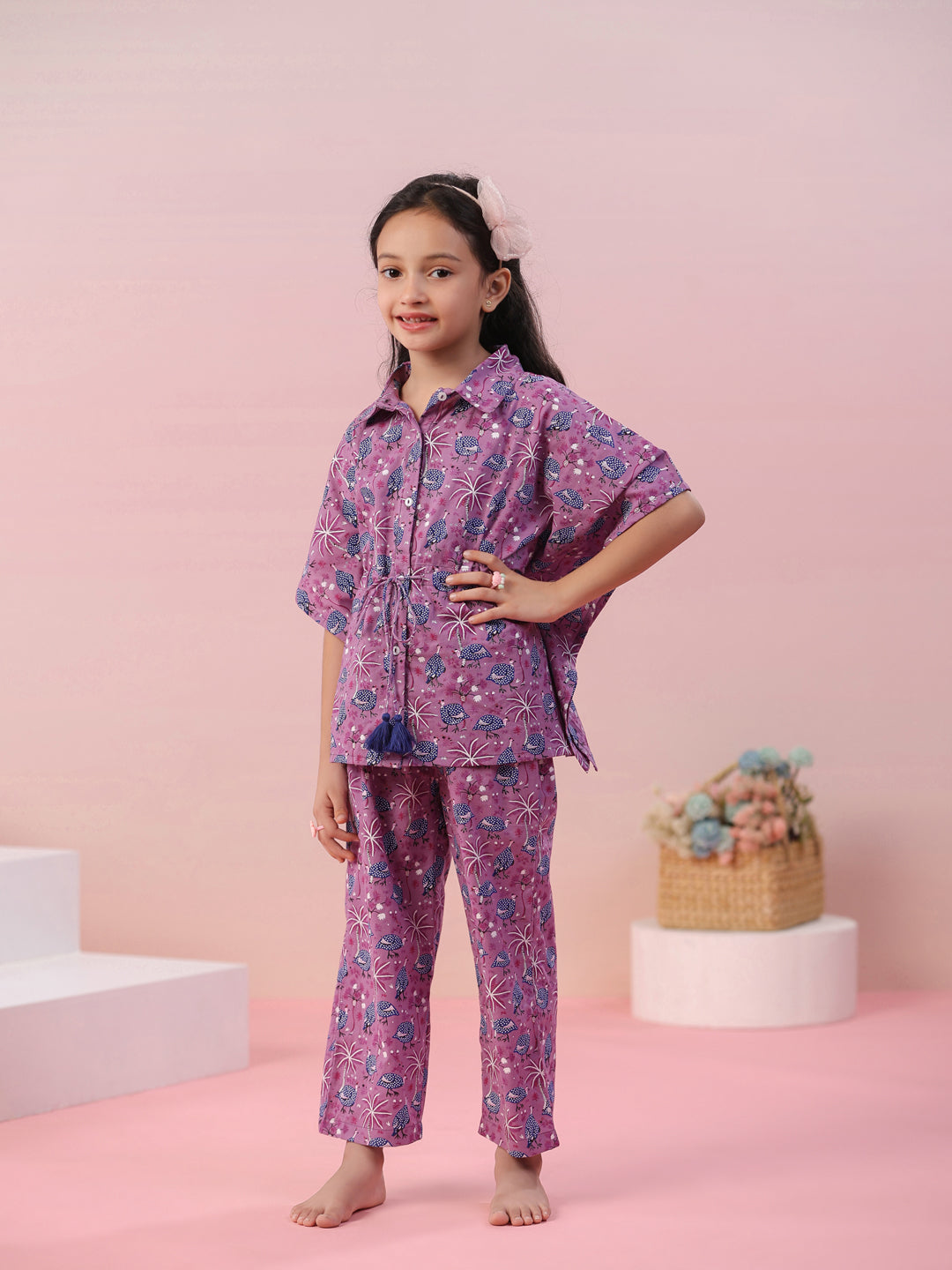 Floral Printed Cotton Night Suit for Kids - SanskrutiHomes