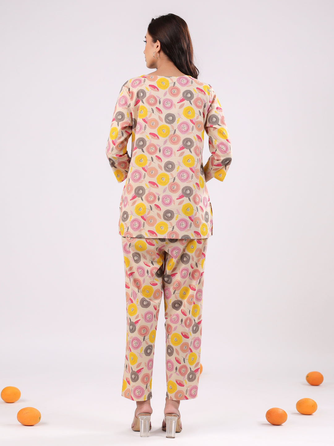 Pink Flower Printed Night Suit Set