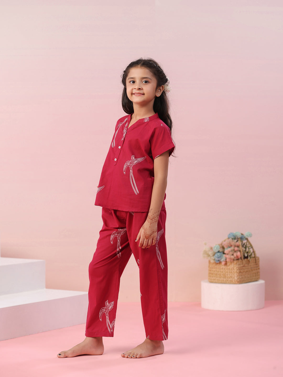 Sparrow Bird Printed Cotton Kids Night Suit