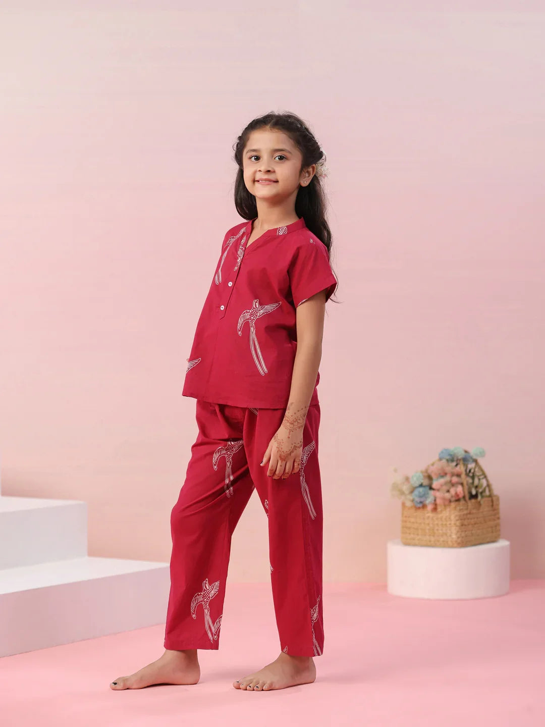 Sparrow Bird Printed Cotton Kids Night Suit - SanskrutiHomes