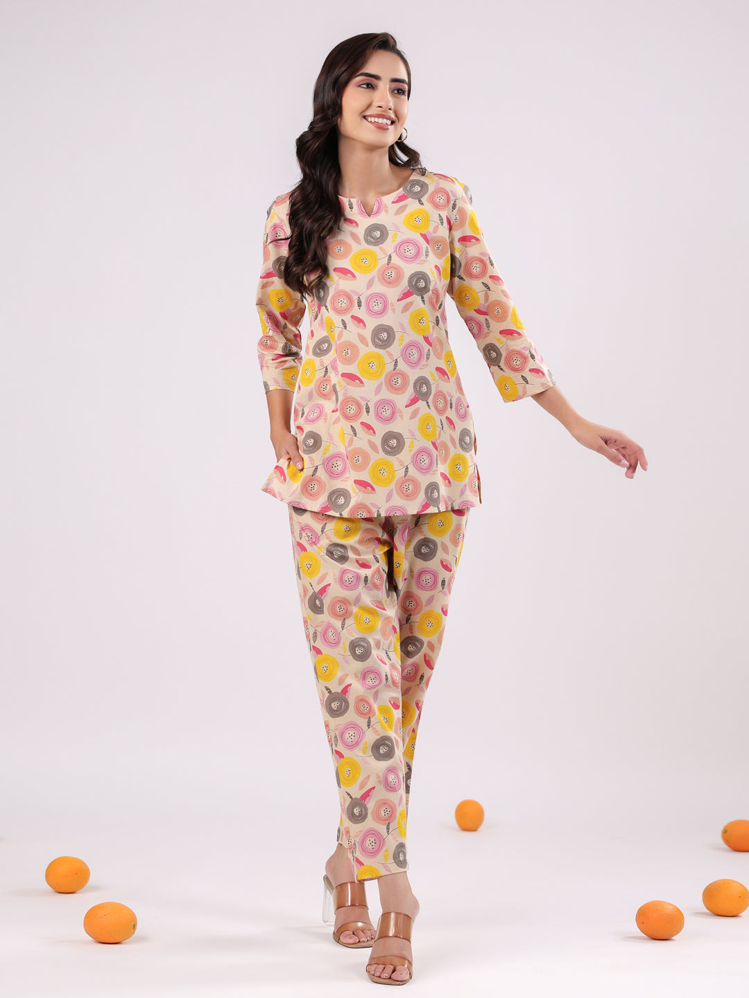 Pink Flower Printed Night Suit Set