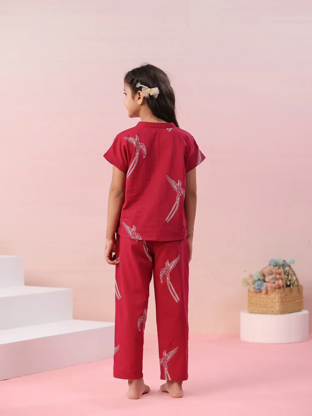 Sparrow Bird Printed Cotton Kids Night Suit - SanskrutiHomes