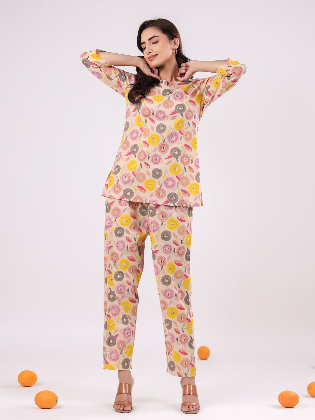 Pink Flower Printed Night Suit Set