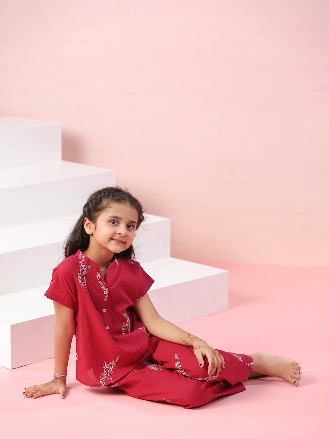 Sparrow Bird Printed Cotton Kids Night Suit