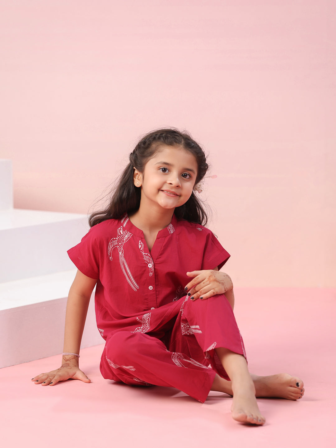 Sparrow Bird Printed Cotton Kids Night Suit