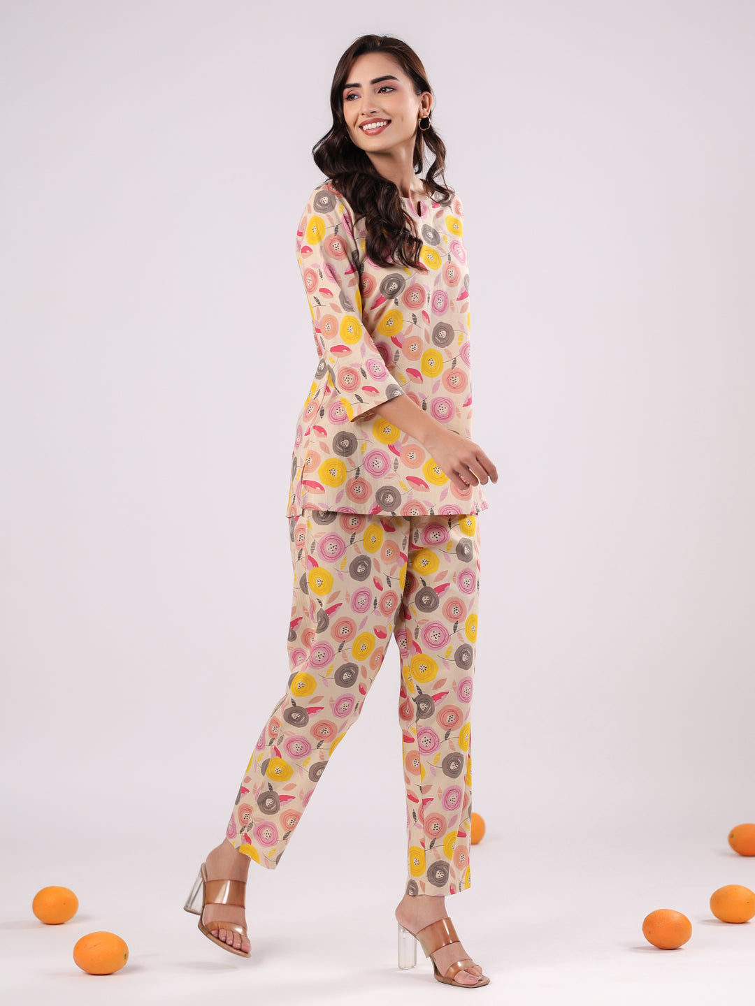 Pink Flower Printed Night Suit Set