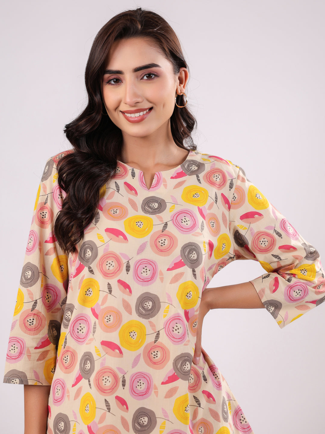 Pink Flower Printed Night Suit Set - SanskrutiHomes