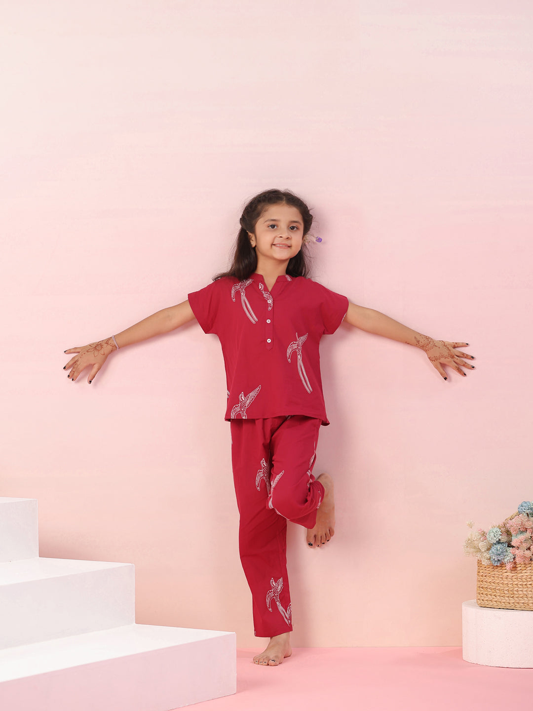 Sparrow Bird Printed Cotton Kids Night Suit