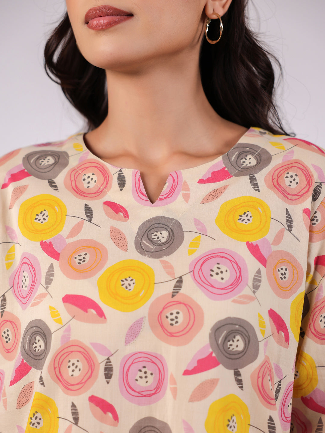 Pink Flower Printed Night Suit Set