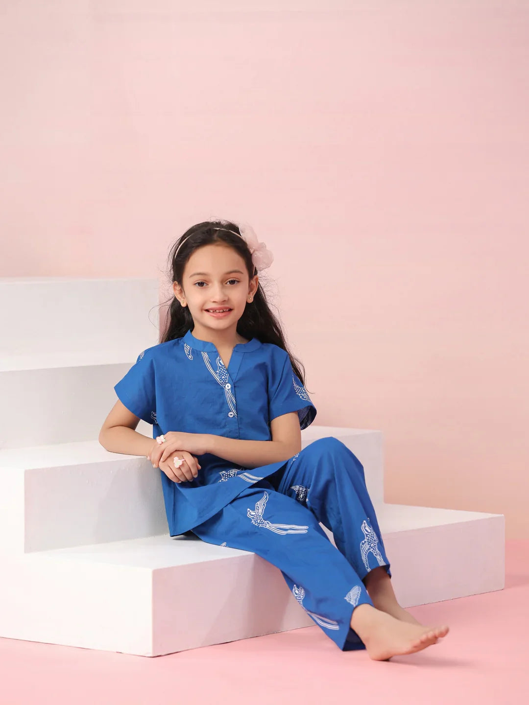 Sparrow Printed Cotton Kids Night Suit - SanskrutiHomes