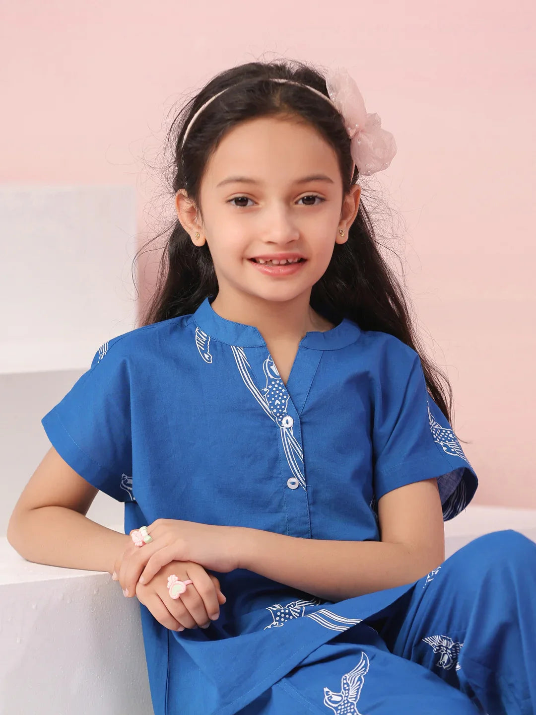 Sparrow Printed Cotton Kids Night Suit - SanskrutiHomes