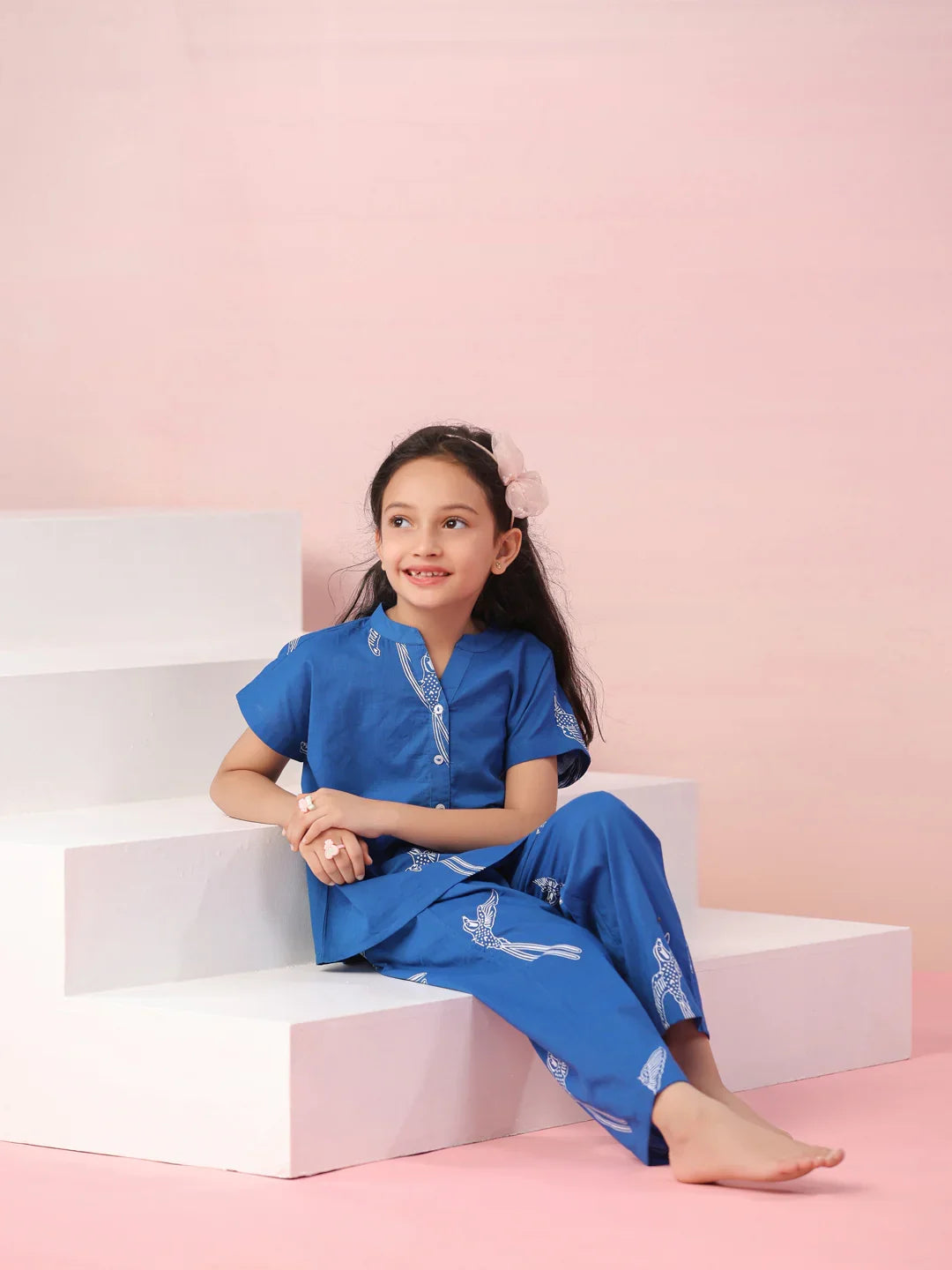 Sparrow Printed Cotton Kids Night Suit - SanskrutiHomes