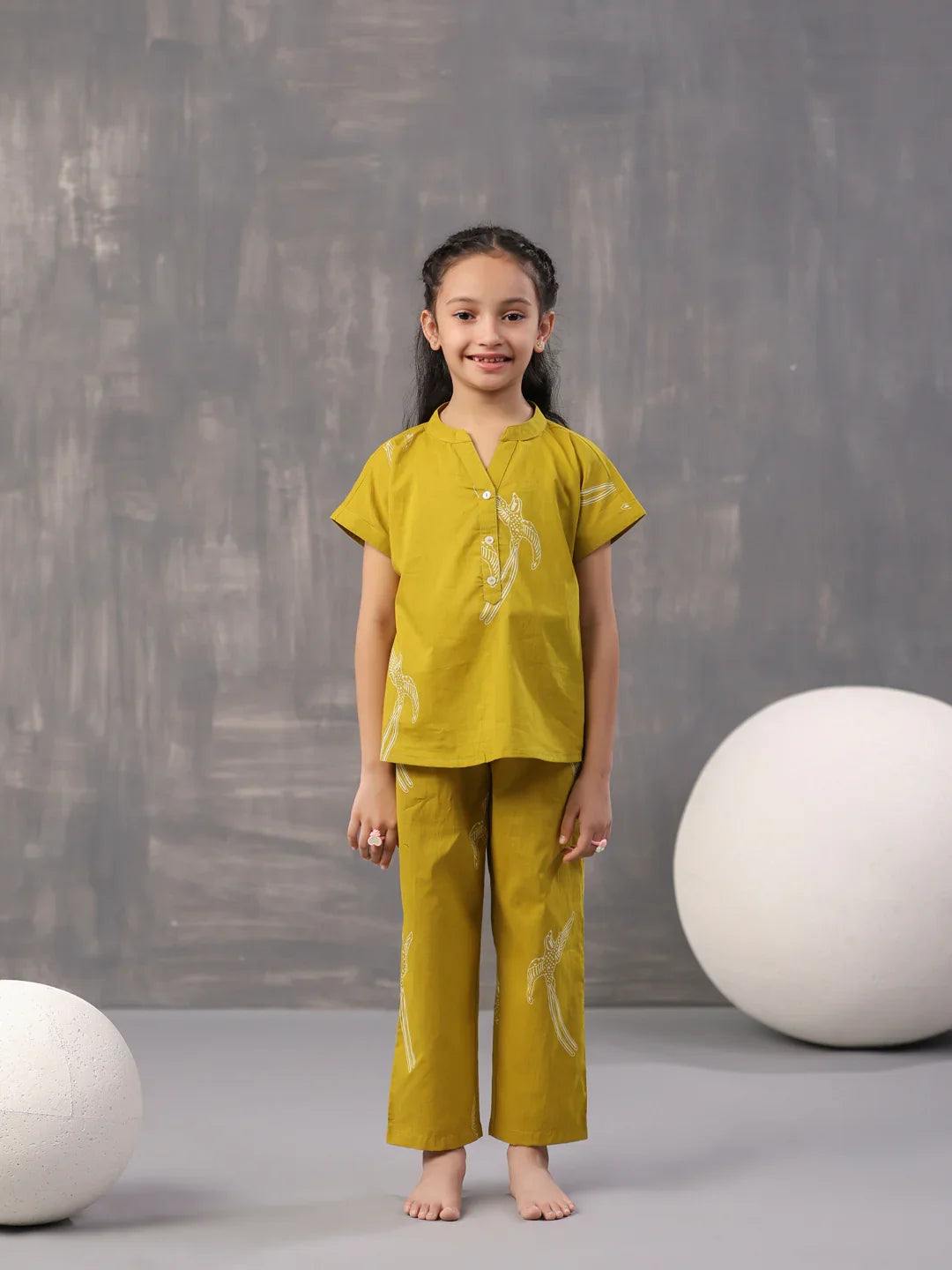 Sparrow Bird Printed Cotton Kids Night Suit - SanskrutiHomes