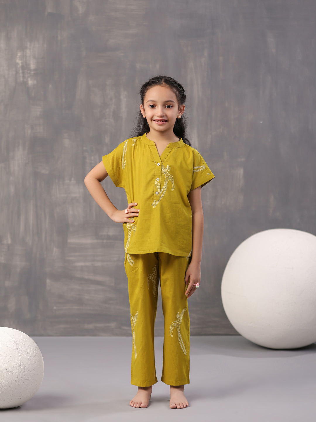 Sparrow Bird Printed Cotton Kids Night Suit