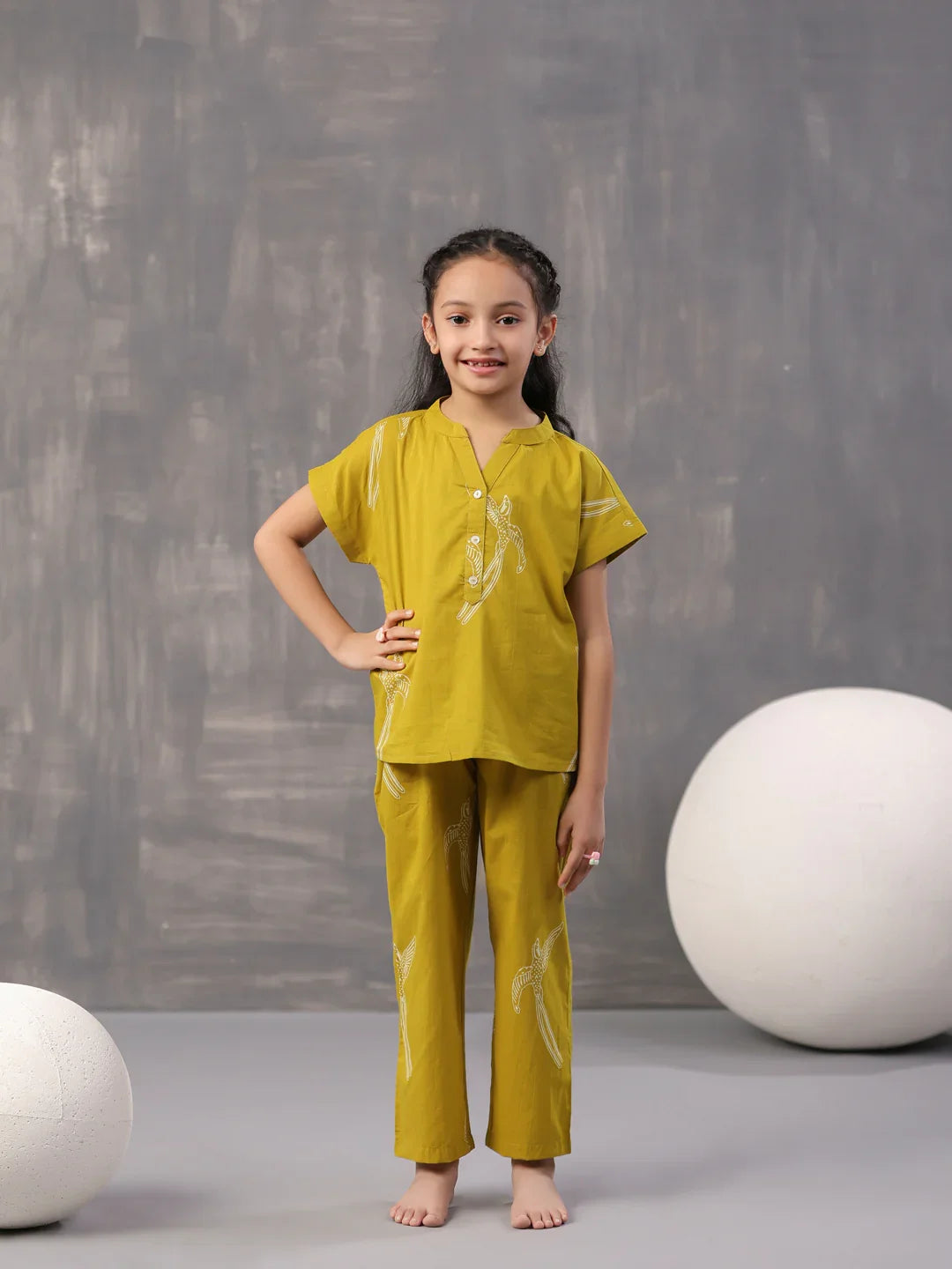 Sparrow Bird Printed Cotton Kids Night Suit - SanskrutiHomes