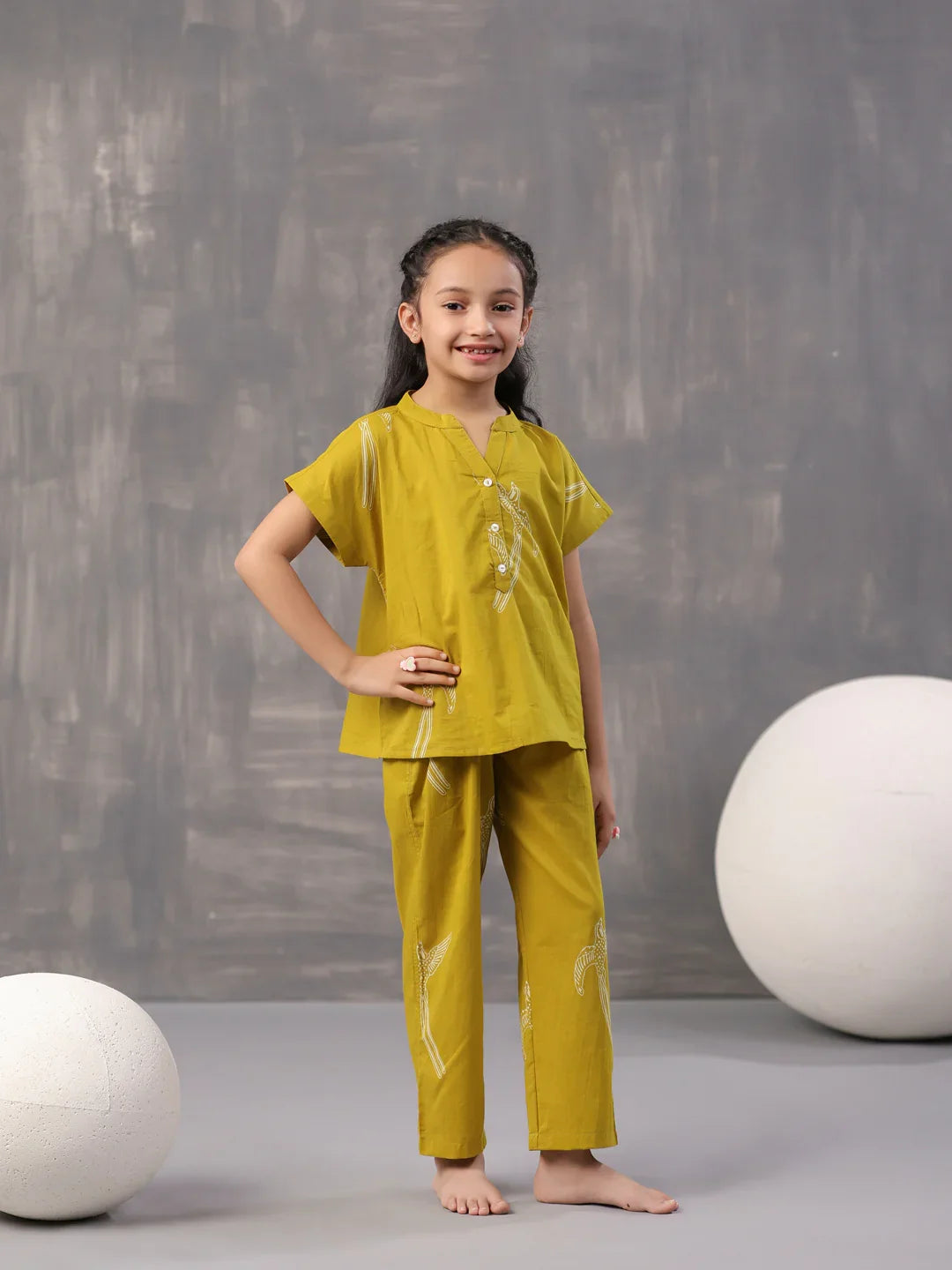 Sparrow Bird Printed Cotton Kids Night Suit - SanskrutiHomes