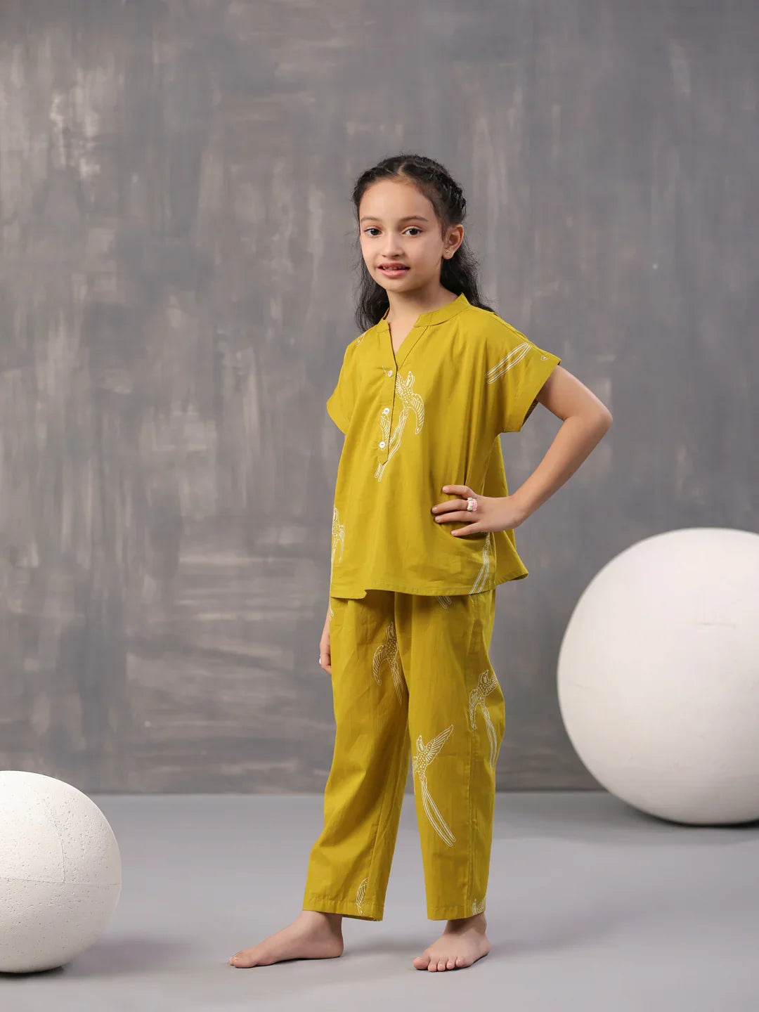 Sparrow Bird Printed Cotton Kids Night Suit - SanskrutiHomes