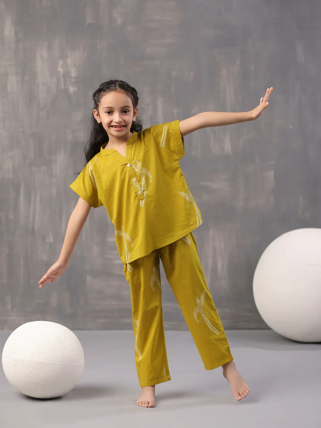 Sparrow Bird Printed Cotton Kids Night Suit - SanskrutiHomes