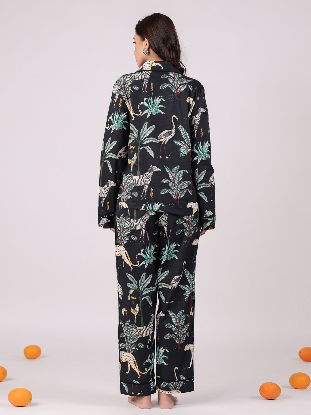 Black Animal Printed Night Suit Set for Women