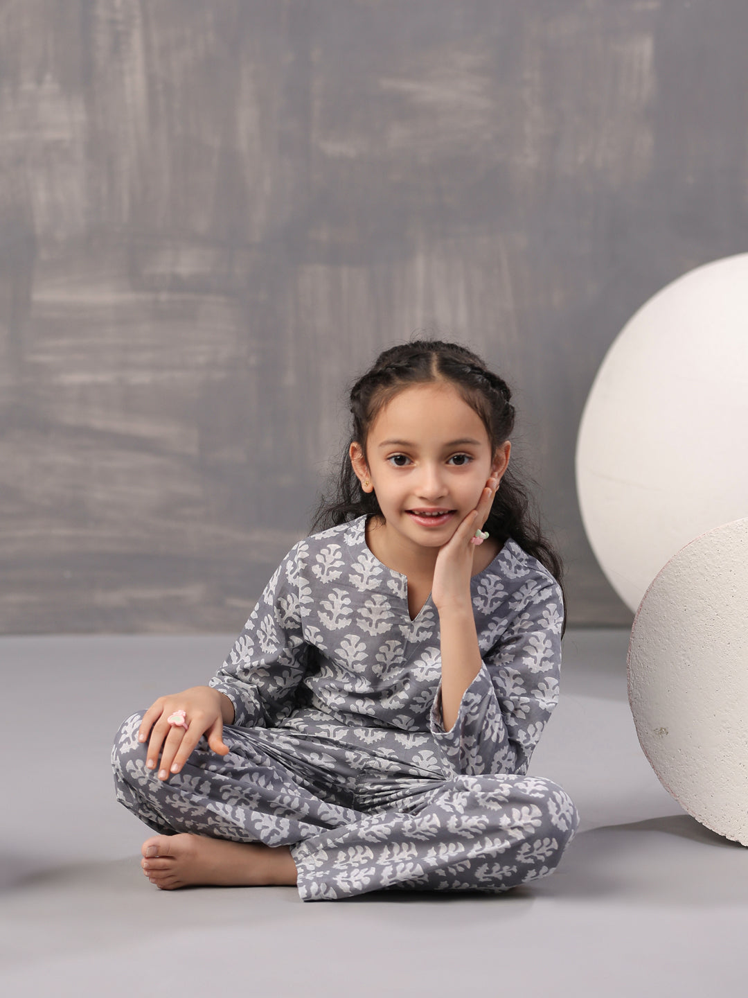 Flower Printed Cotton Kids Night Suit - SanskrutiHomes